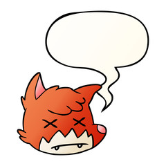 cartoon dead fox face and speech bubble in smooth gradient style