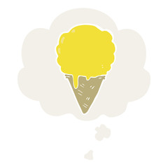 cartoon ice cream and thought bubble in retro style