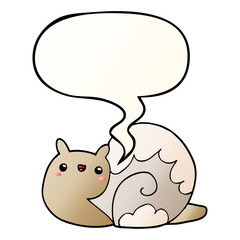 cute cartoon snail and speech bubble in smooth gradient style