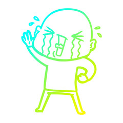 cold gradient line drawing cartoon crying bald man