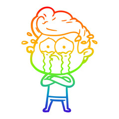 rainbow gradient line drawing cartoon crying man