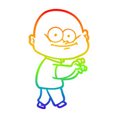 rainbow gradient line drawing cartoon bald man staring