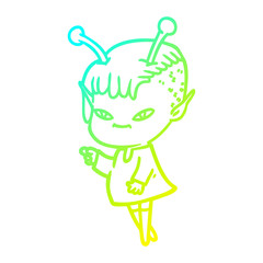 cold gradient line drawing cute cartoon alien girl