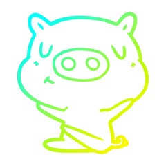 cold gradient line drawing cartoon content pig