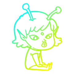 cold gradient line drawing pretty cartoon alien girl