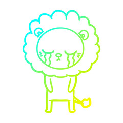 cold gradient line drawing crying cartoon lion