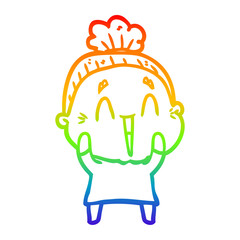 rainbow gradient line drawing cartoon happy old lady
