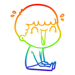 rainbow gradient line drawing laughing cartoon man