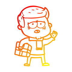 warm gradient line drawing cartoon tired man
