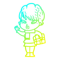 cold gradient line drawing cartoon woman