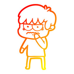 warm gradient line drawing annoyed cartoon boy