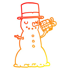 warm gradient line drawing cartoon christmas snowman