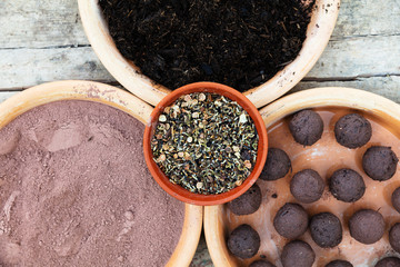 lot of ingredients for making seed bombs