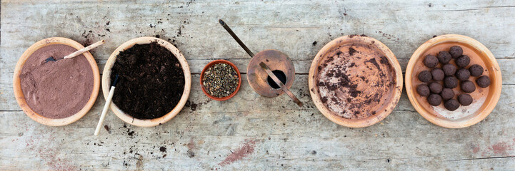 lot of ingredients for making seed bombs