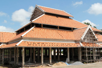 Naklejka premium Thai temple is under construction, Wat Phraphutthabat Tak Pha, Pa Sang District, Lamphun, Northern Thailand.