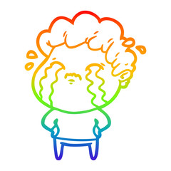 rainbow gradient line drawing cartoon man crying