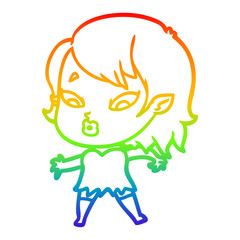 rainbow gradient line drawing cute cartoon vampire girl