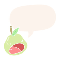 cute cartoon pear and speech bubble in retro style