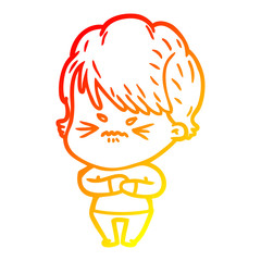 warm gradient line drawing cartoon frustrated woman