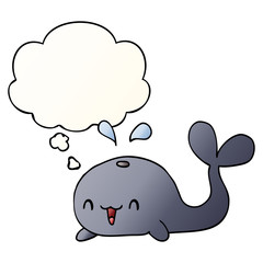 cartoon happy whale and thought bubble in smooth gradient style