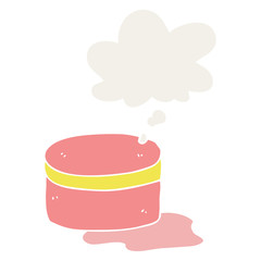 cartoon beauty lotion tub and thought bubble in retro style