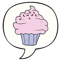cartoon cupcake and speech bubble