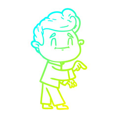 cold gradient line drawing happy cartoon man making point