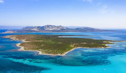 Cercles muraux Plage de La Pelosa, Sardaigne, Italie View from above, stunning aerial view of the Isola Piana island and the Asinara island bathed by a beautiful turquoise clear water. Stintino, Sardinia, Italy.