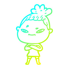 cold gradient line drawing cartoon woman