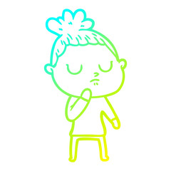 cold gradient line drawing cartoon calm woman