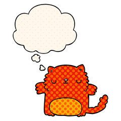 cartoon cat and thought bubble in comic book style