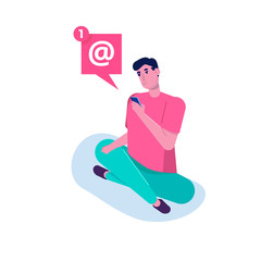 Man using smartphone, social network concept. Vector illustration