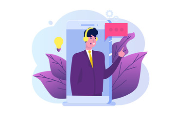 Virtual online  business assistant. Customer and hotline operator, technical support  24-7. Vector illustration