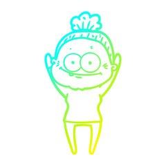 cold gradient line drawing cartoon happy old woman