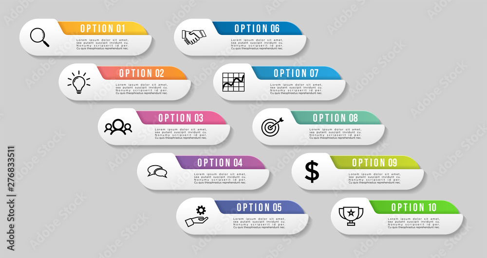 Sticker vector infographic design template with options steps and marketing icons. business data visualizati
