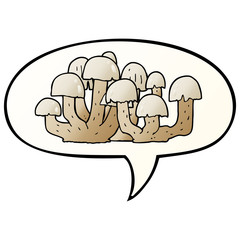 cartoon mushroom and speech bubble in smooth gradient style
