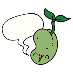 cute cartoon seed sprouting and speech bubble