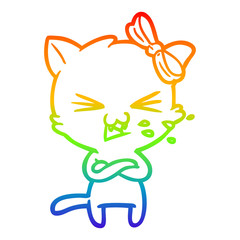 rainbow gradient line drawing cartoon cat