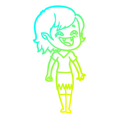 cold gradient line drawing cartoon laughing vampire girl