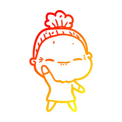 warm gradient line drawing cartoon peaceful old woman