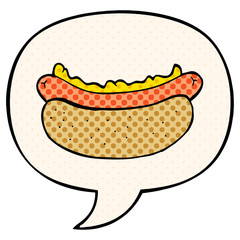 cartoon hotdog and speech bubble in comic book style