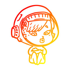 warm gradient line drawing cartoon astronaut woman