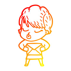 warm gradient line drawing cartoon woman with eyes shut