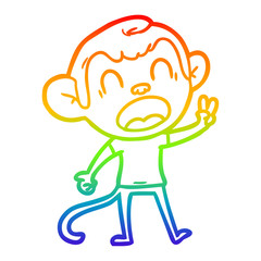 rainbow gradient line drawing shouting cartoon monkey