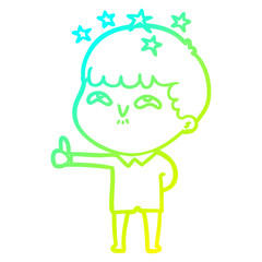 cold gradient line drawing cartoon amazed boy