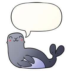 cartoon seal and speech bubble in smooth gradient style