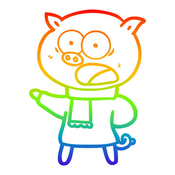 recommend clip art: rainbow gradient line drawing cartoon pig shouting