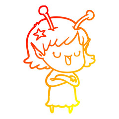 warm gradient line drawing happy alien girl cartoon