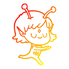 warm gradient line drawing cartoon alien girl