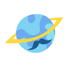 Fantastic funny planet vector illustration. Planet with mustache characters cartoon cartoon style icon isolated on white background